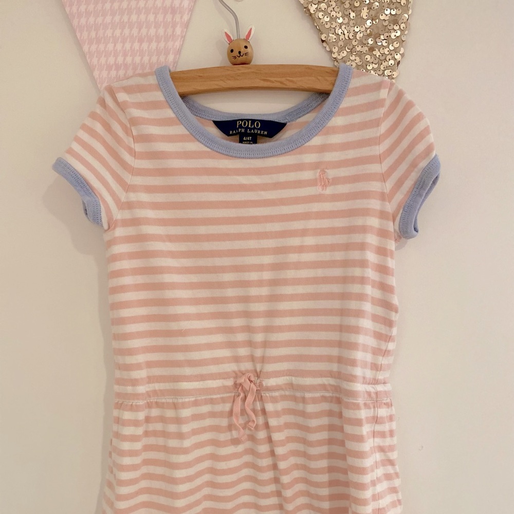 Ralph Lauren - pink & white stripped jersey dress, size 4T